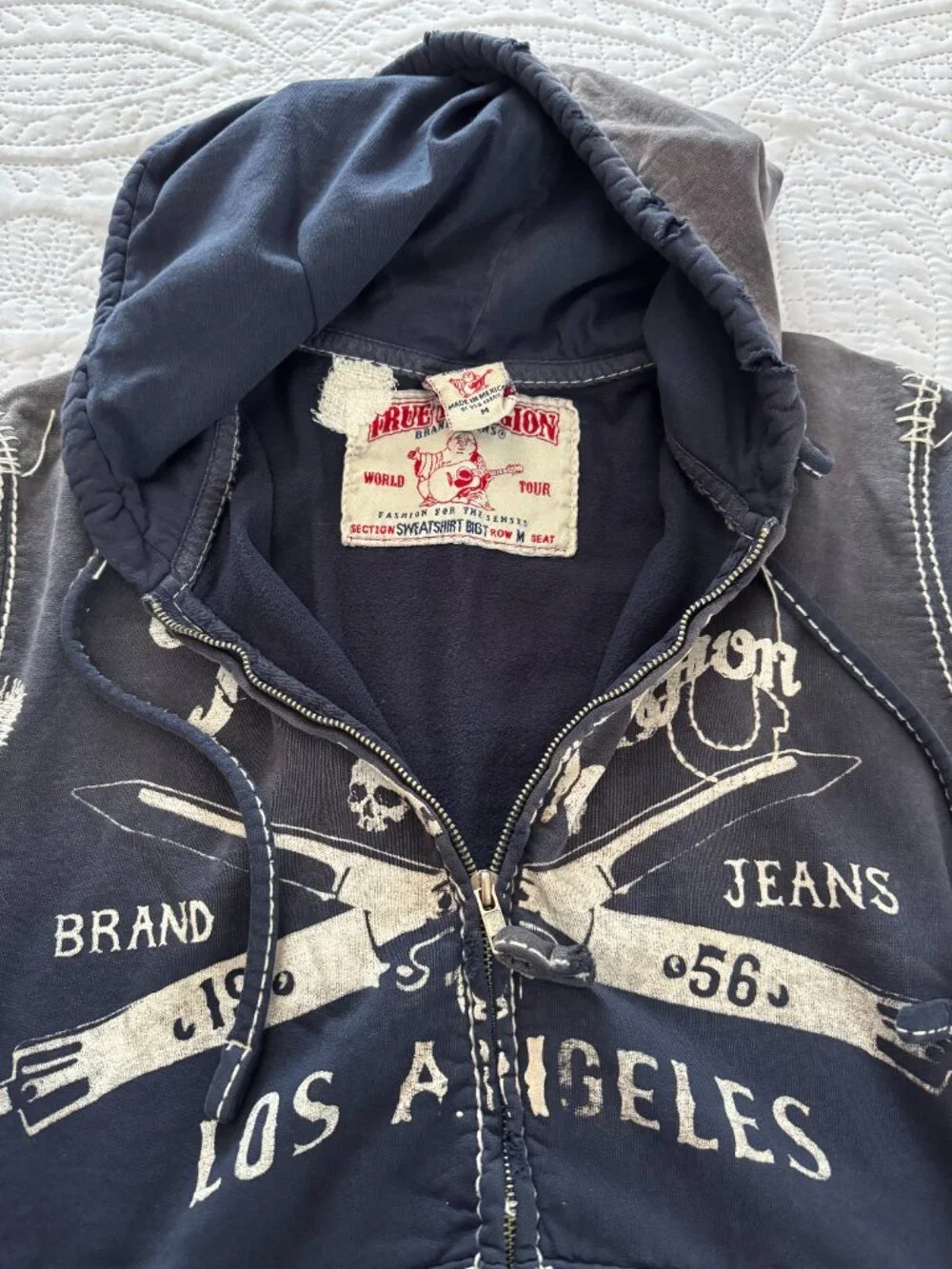 Vintage True Religion Whipstitch Big T Hoodie Switchblade Retail $419 MEDIUM